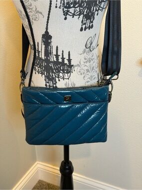 Like New Think Rolyn Diagonal Bum Bag, Shiny Teal Quilted Crossbody Bag - Women